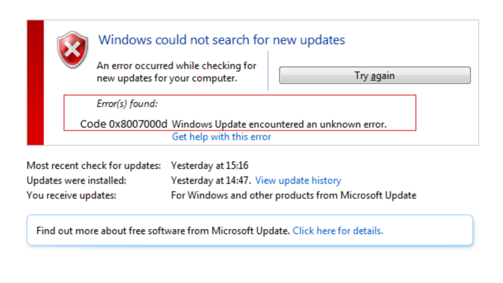 Update error code 0x8007000d in Windows 10