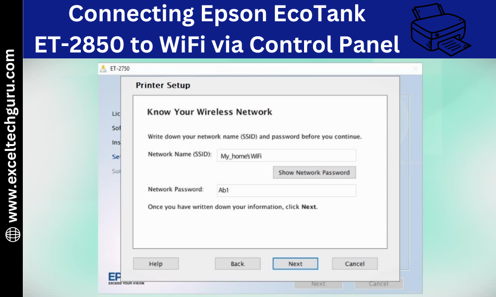 Connecting Epson EcoTank ET-2850 to WiFi via Control Panel